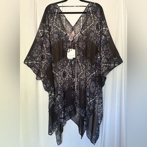 Red Carter Kimono Open Front w/ Tie Side slits V Back Black Blue White M / L
